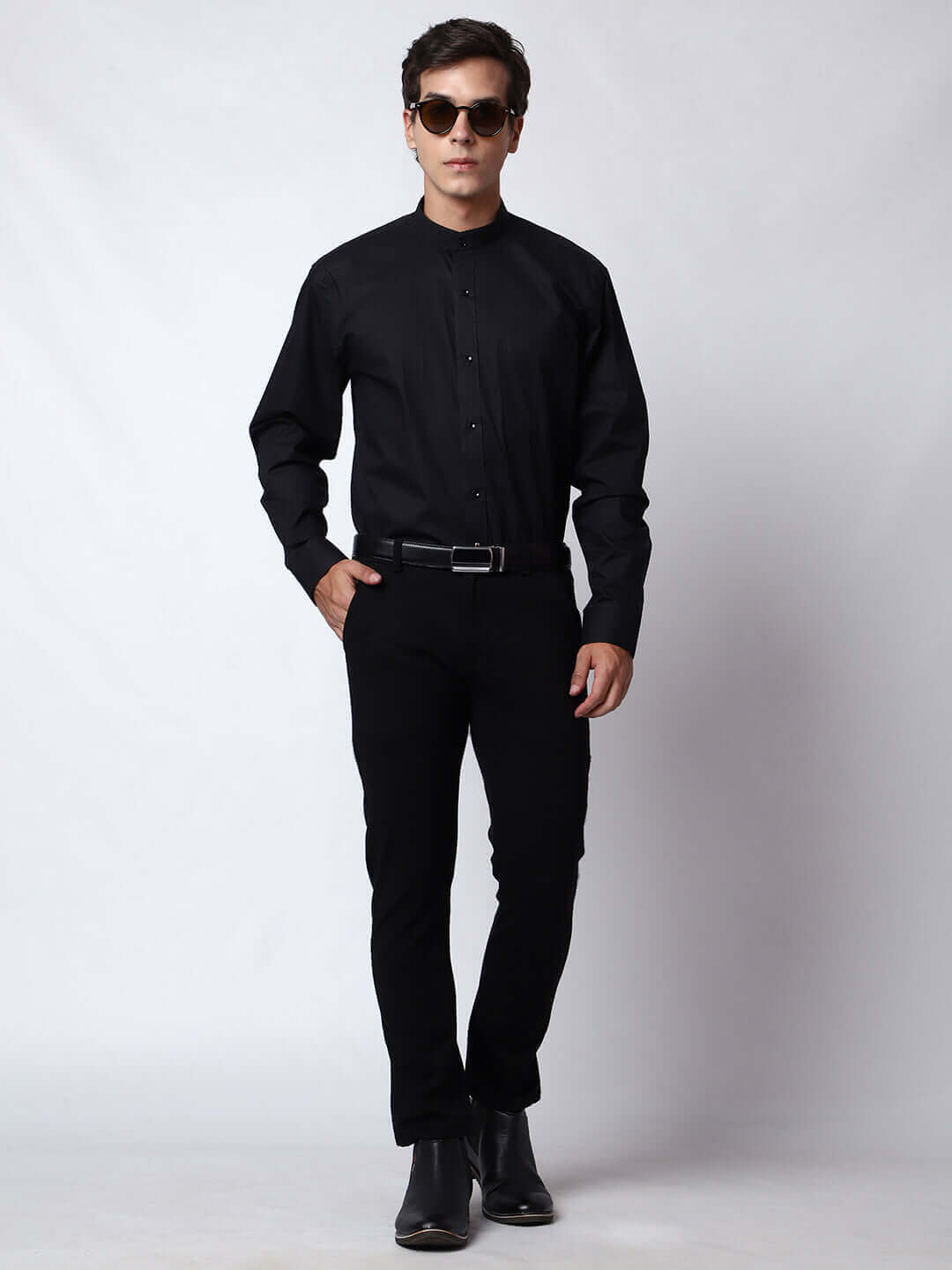 Band Collar Shirt Sleek Formal Poplin Wear