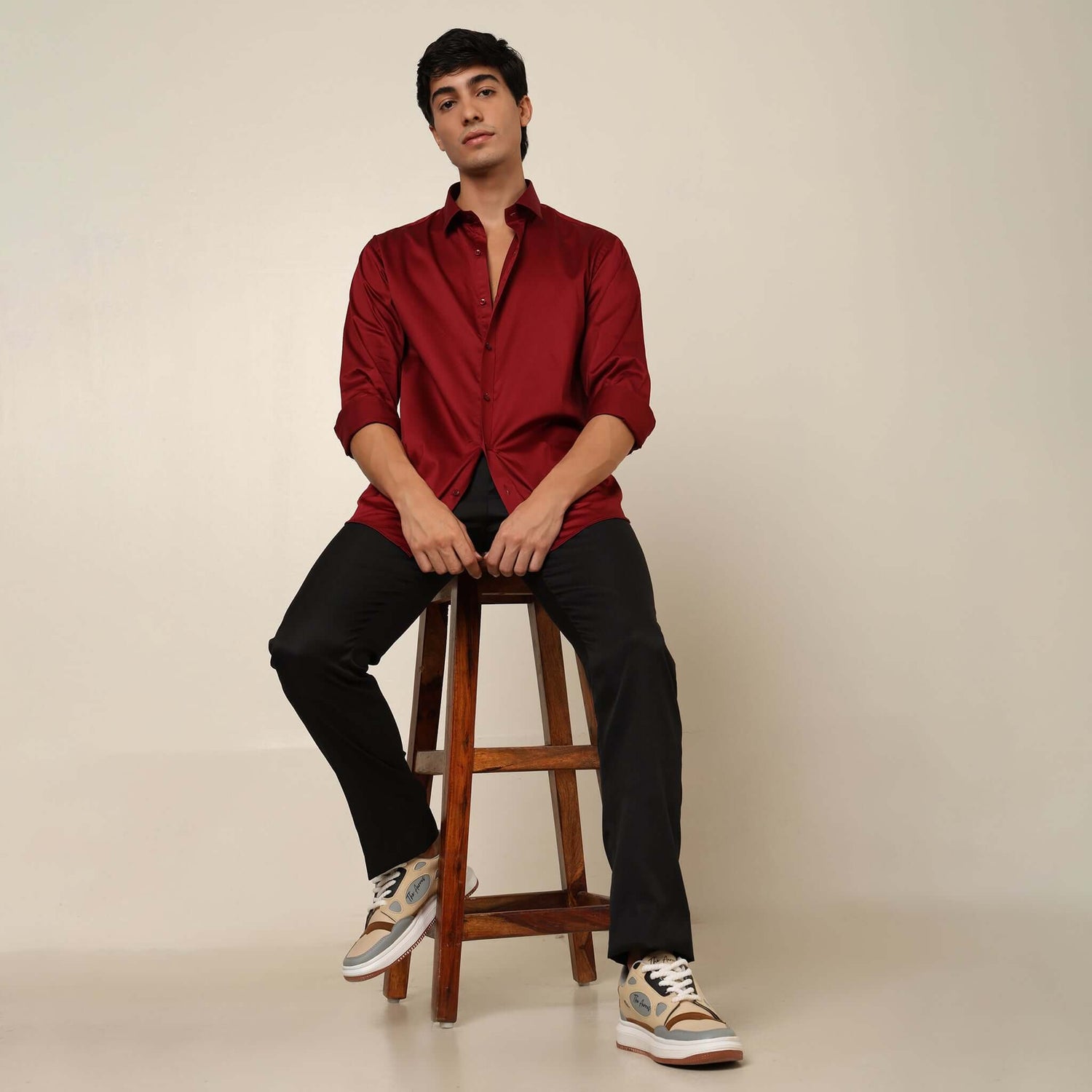 Men's Red Cotton Satin Solid Shirt