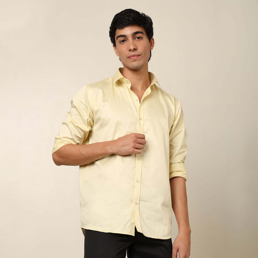 Comfy & Casual Yellow Cotton Satin Shirt. Regular Fit, Long Sleeves. Perfect Pool Party, Brunches, After Party, Date Night & Travel Shirt. Brand- Crease India