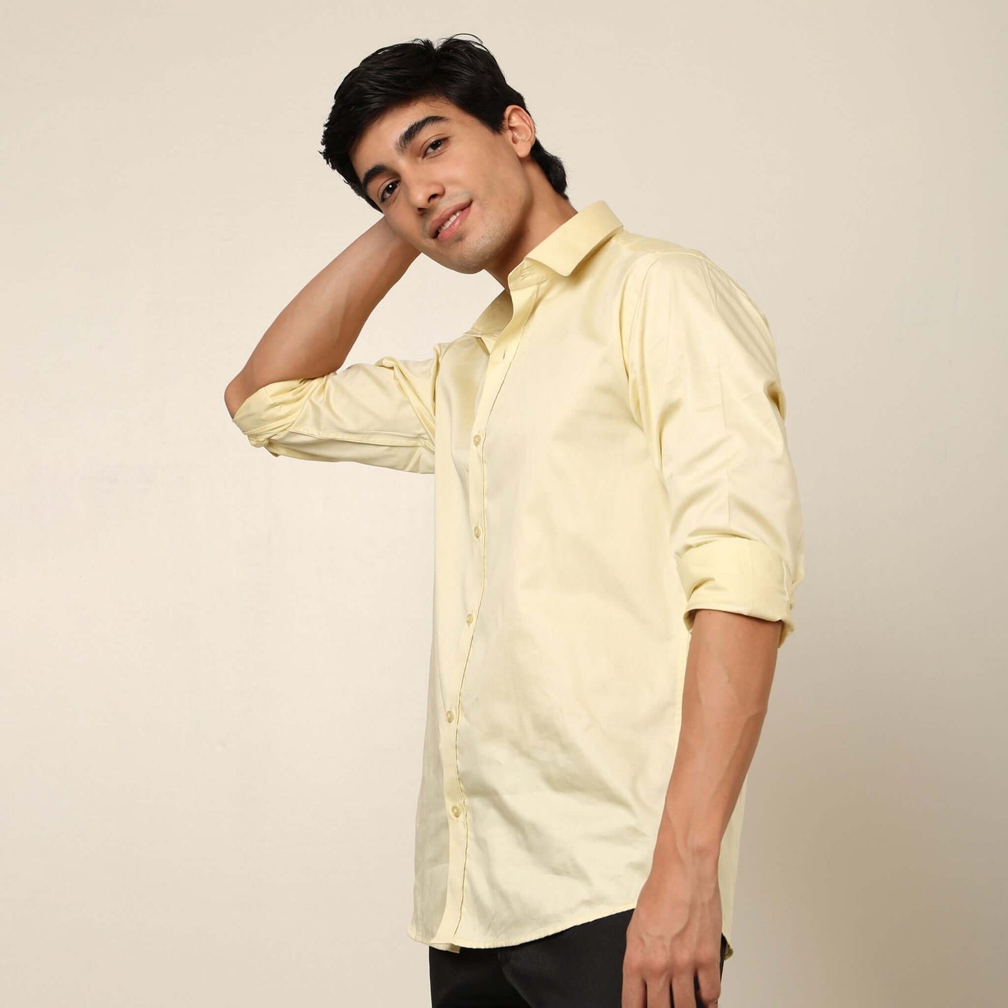 Comfy & Casual Yellow Cotton Satin Shirt. Regular Fit, Long Sleeves. Perfect Pool Party, Brunches, After Party, Date Night & Travel Shirt. Brand- Crease India