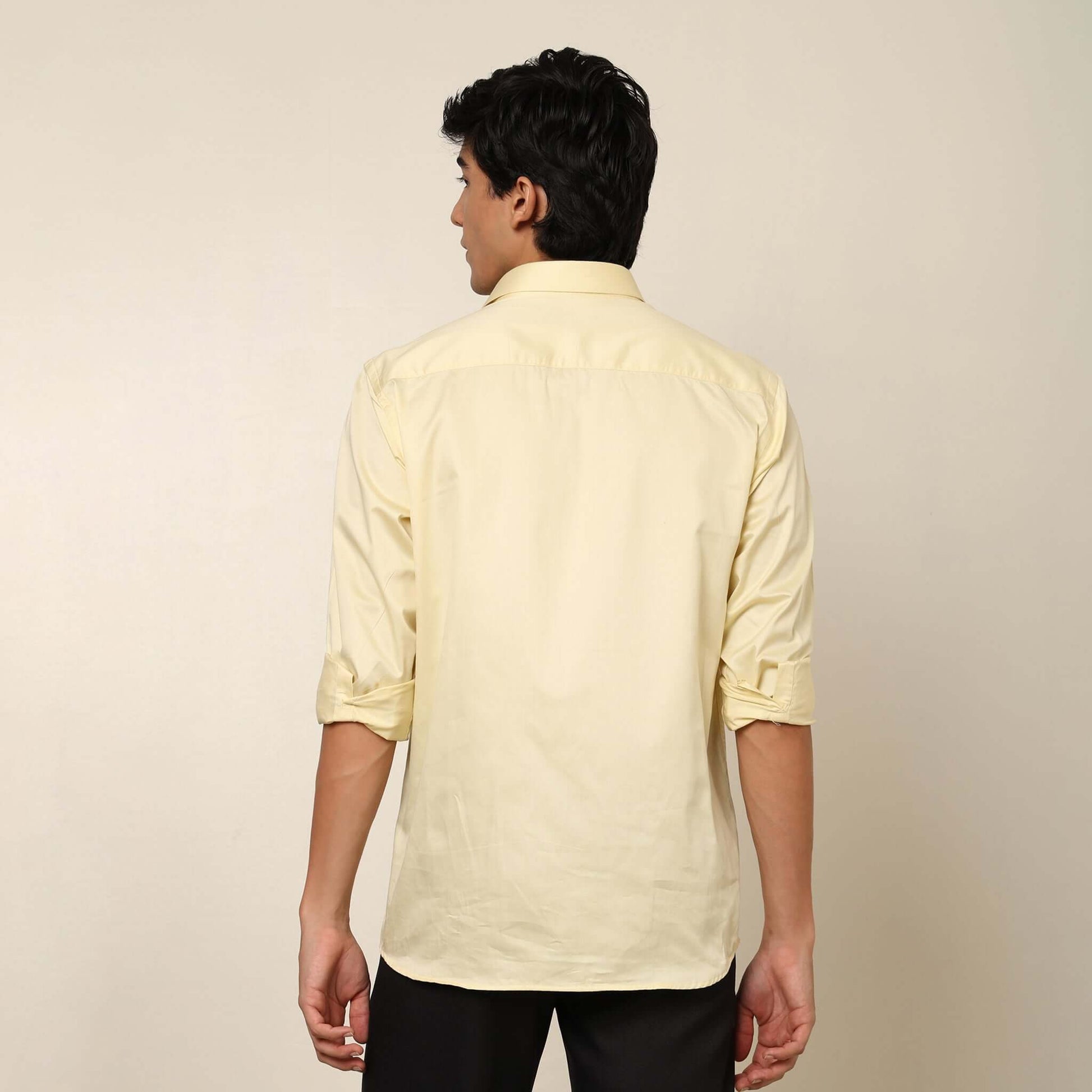 Comfy & Casual Yellow Cotton Satin Shirt. Regular Fit, Long Sleeves. Perfect Pool Party, Brunches, After Party, Date Night & Travel Shirt. Brand- Crease India