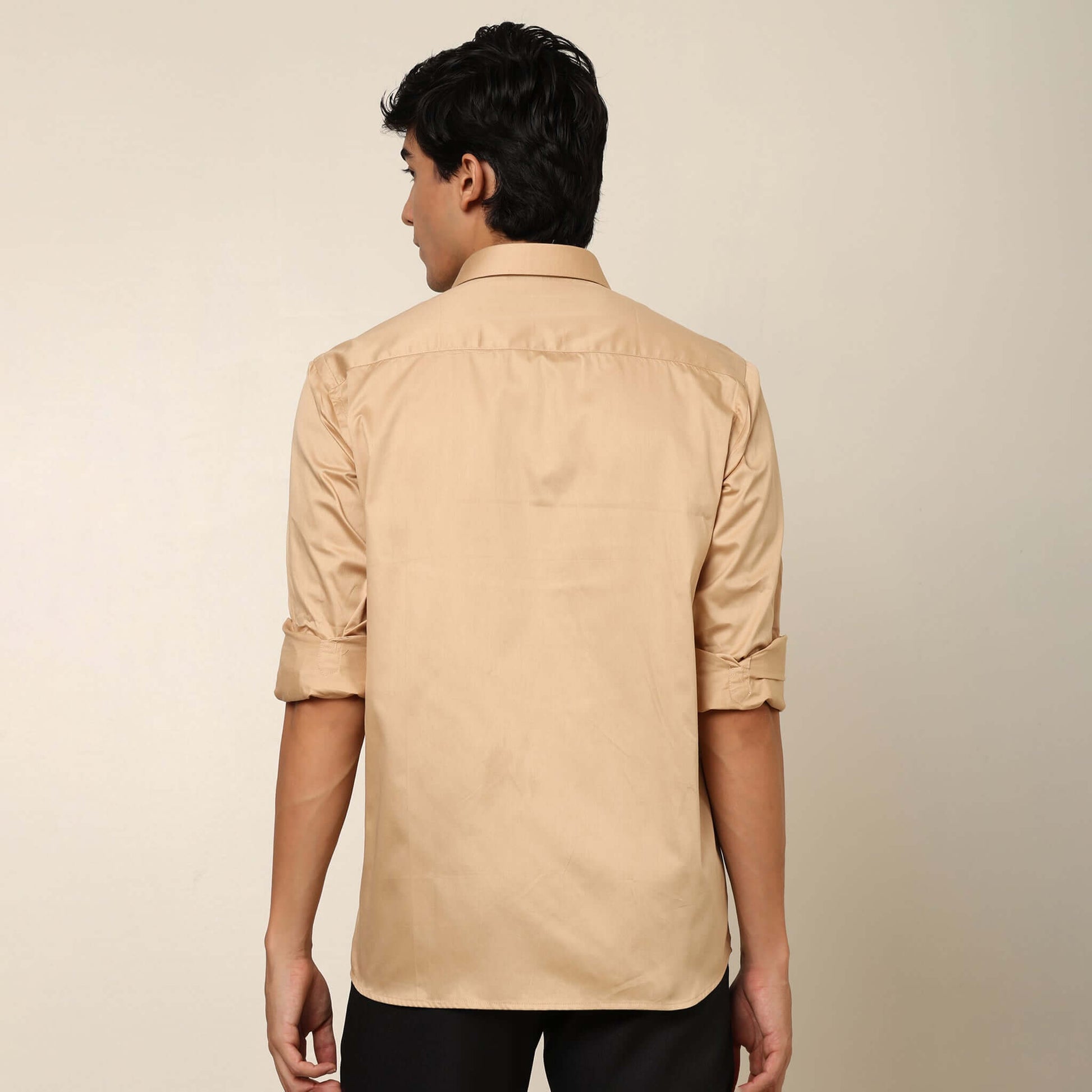 Comfy & Casual Desert Sand Cotton Satin Shirt. Regular Fit, Long Sleeves. Perfect Pool Party, Brunches, After Party, Date Night & Travel Shirt. Brand- Crease India