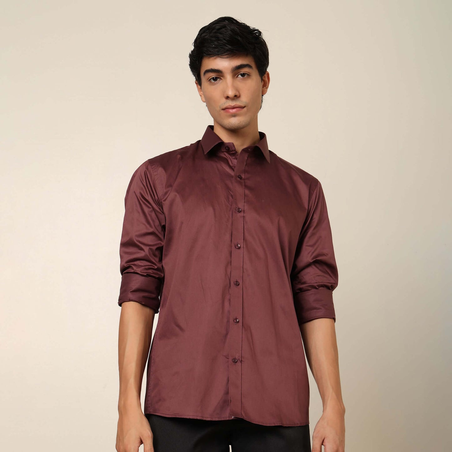 Comfy & Casual Deep Coffee Cotton Satin Shirt. Regular Fit, Long Sleeves. Perfect Pool Party, Brunches, After Party, Date Night & Travel Shirt. Brand- Crease India