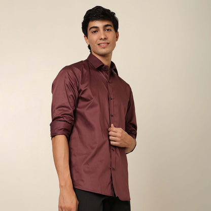 Comfy & Casual Deep Coffee Cotton Satin Shirt. Regular Fit, Long Sleeves. Perfect Pool Party, Brunches, After Party, Date Night & Travel Shirt. Brand- Crease India