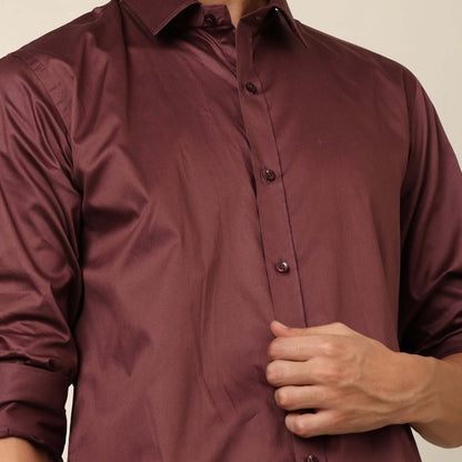 Comfy & Casual Deep Coffee Cotton Satin Shirt. Regular Fit, Long Sleeves. Perfect Pool Party, Brunches, After Party, Date Night & Travel Shirt. Brand- Crease India