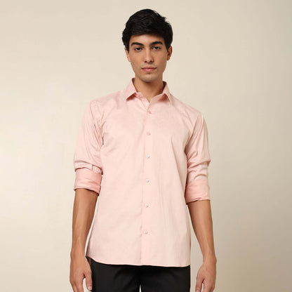 Casual Pink Cotton Satin Printed Shirt. Regular Fit, Long Sleeves. Perfect Pool Party, Brunches, After Party, Date Night & Travel Shirt. Brand- Crease India