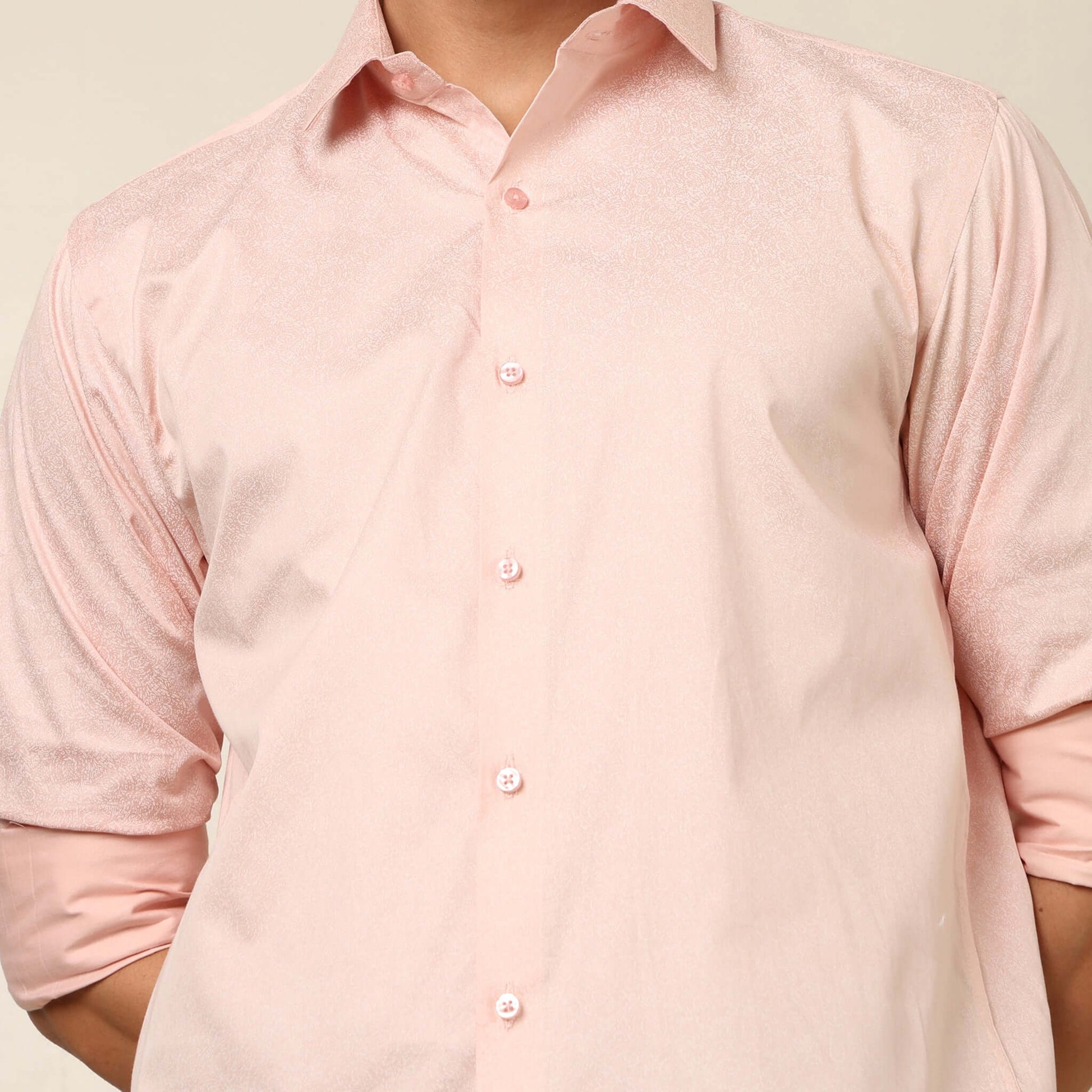 Casual Pink Cotton Satin Printed Shirt. Regular Fit, Long Sleeves. Perfect Pool Party, Brunches, After Party, Date Night & Travel Shirt. Brand- Crease India