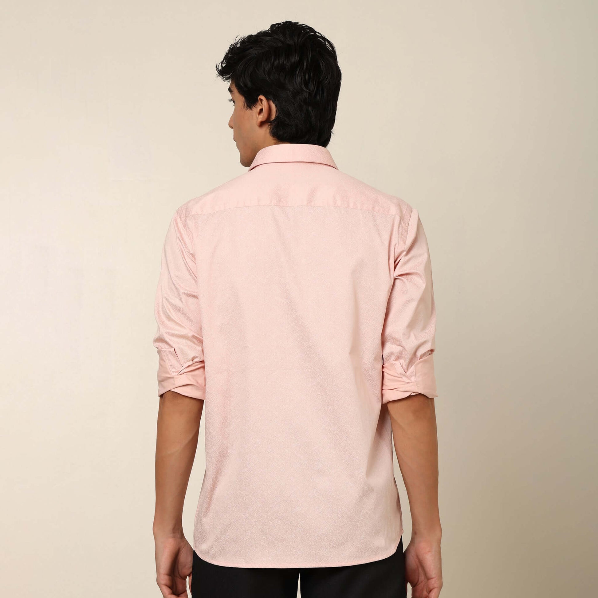 Casual Pink Cotton Satin Printed Shirt. Regular Fit, Long Sleeves. Perfect Pool Party, Brunches, After Party, Date Night & Travel Shirt. Brand- Crease India