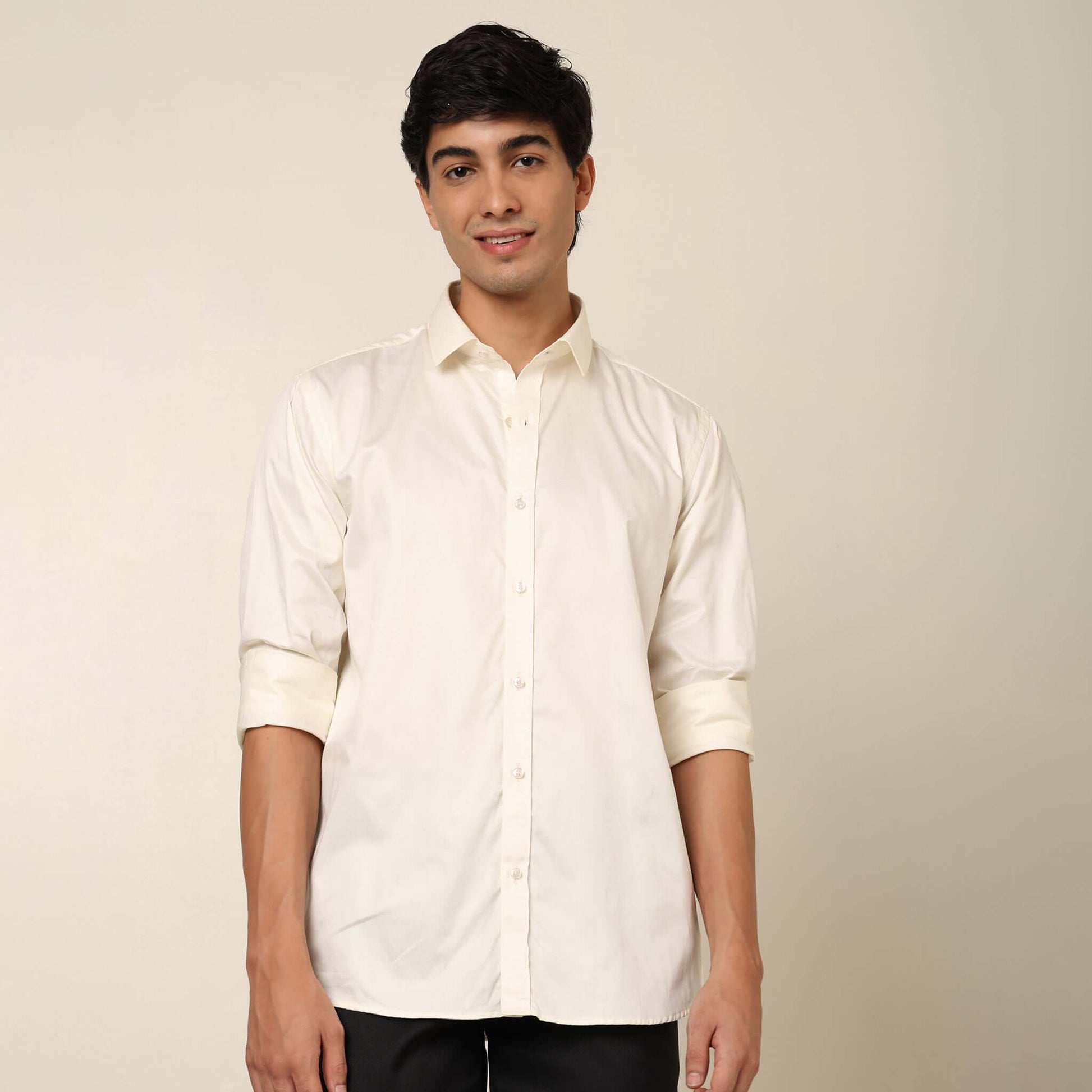 Comfy & Casual Crisp White Cotton Satin Shirt. Regular Fit, Long Sleeves. Perfect Pool Party, Brunches, After Party, Date Night & Travel Shirt. Brand- Crease India