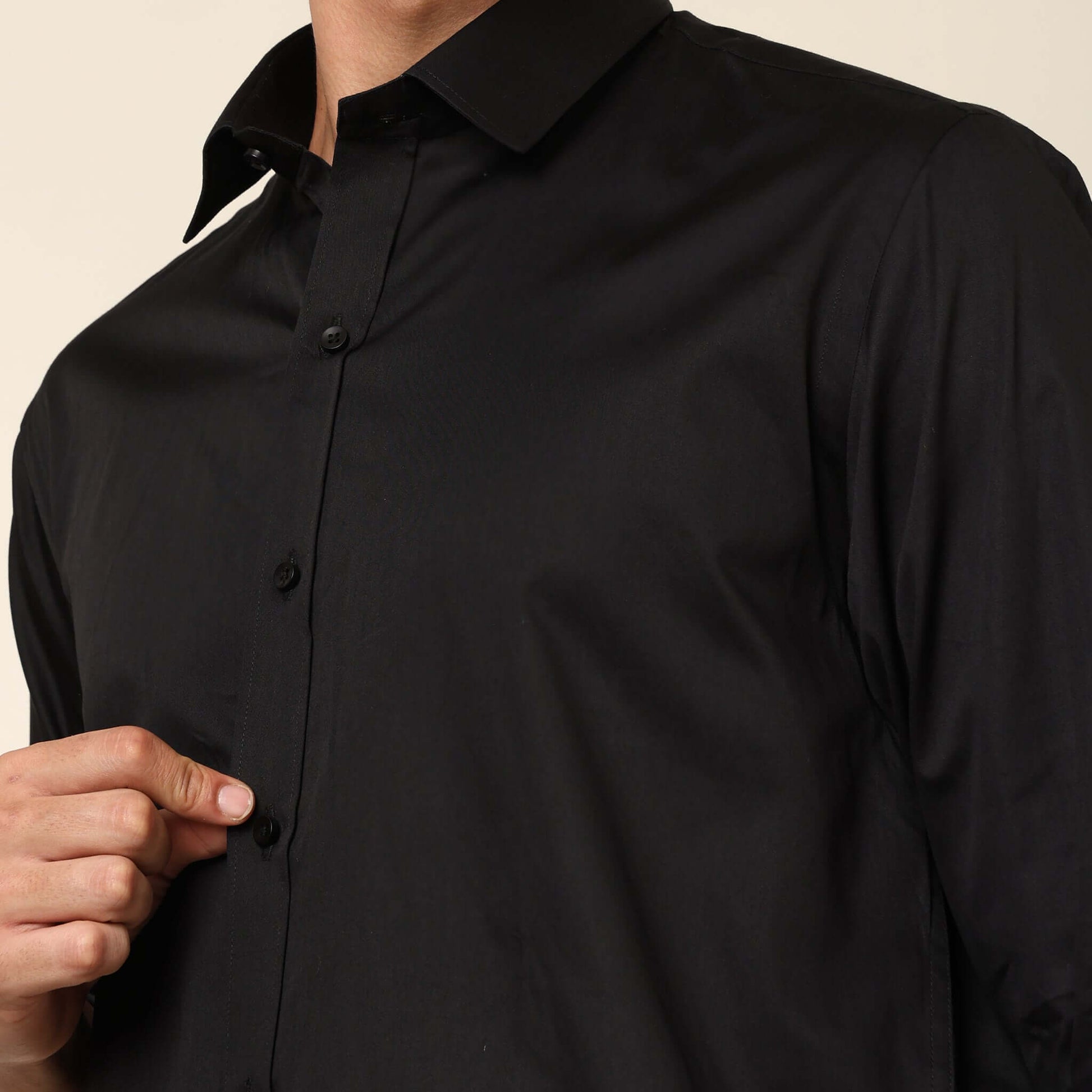 Comfy & Casual Black Cotton Satin Shirt. Regular Fit, Long Sleeves. Perfect Pool Party, Brunches, After Party, Date Night & Travel Shirt. Brand- Crease India