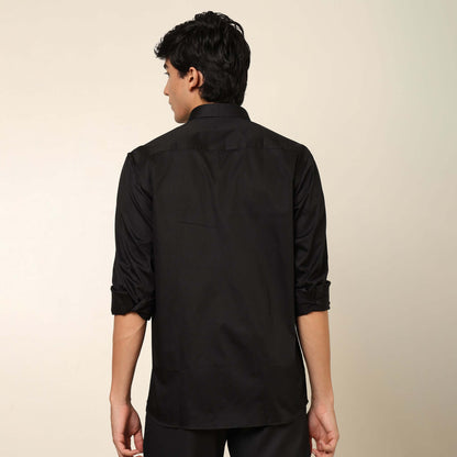 Comfy & Casual Black Cotton Satin Shirt. Regular Fit, Long Sleeves. Perfect Pool Party, Brunches, After Party, Date Night & Travel Shirt. Brand- Crease India