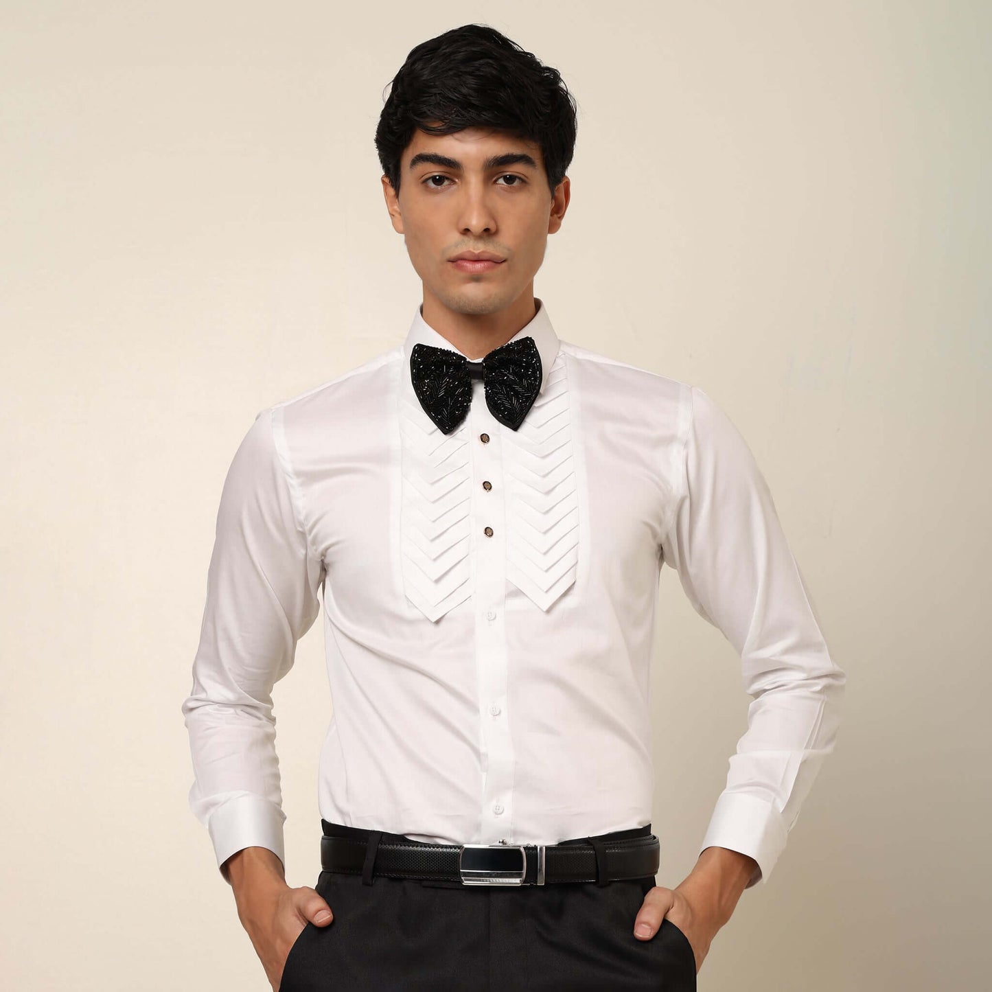 Skyline Designer White Tuxedo Shirt for Men