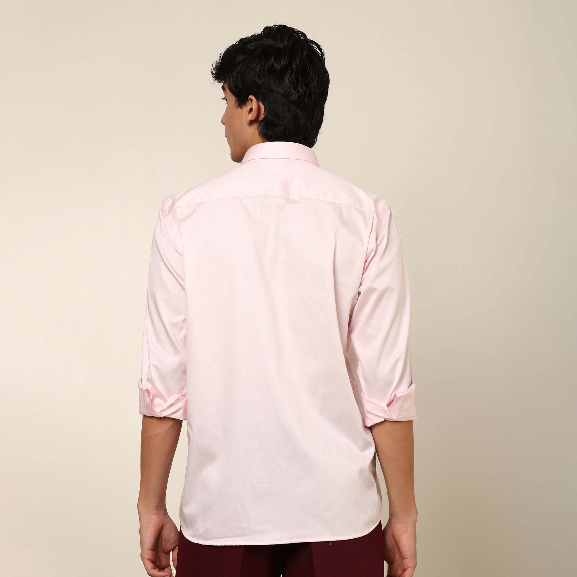 Comfy & Casual Pink Cotton Satin Shirt. Regular Fit, Long Sleeves. Perfect Pool Party, Brunches, After Party, Date Night & Travel Shirt. Brand- Crease India