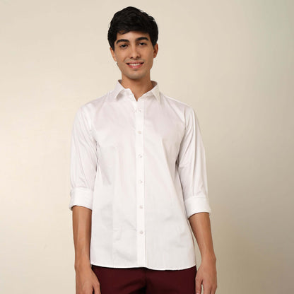 Comfy & Casual Pearl White Cotton Satin Shirt. Regular Fit, Long Sleeves. Perfect Pool Party, Brunches, After Party, Date Night & Travel Shirt. Brand- Crease India