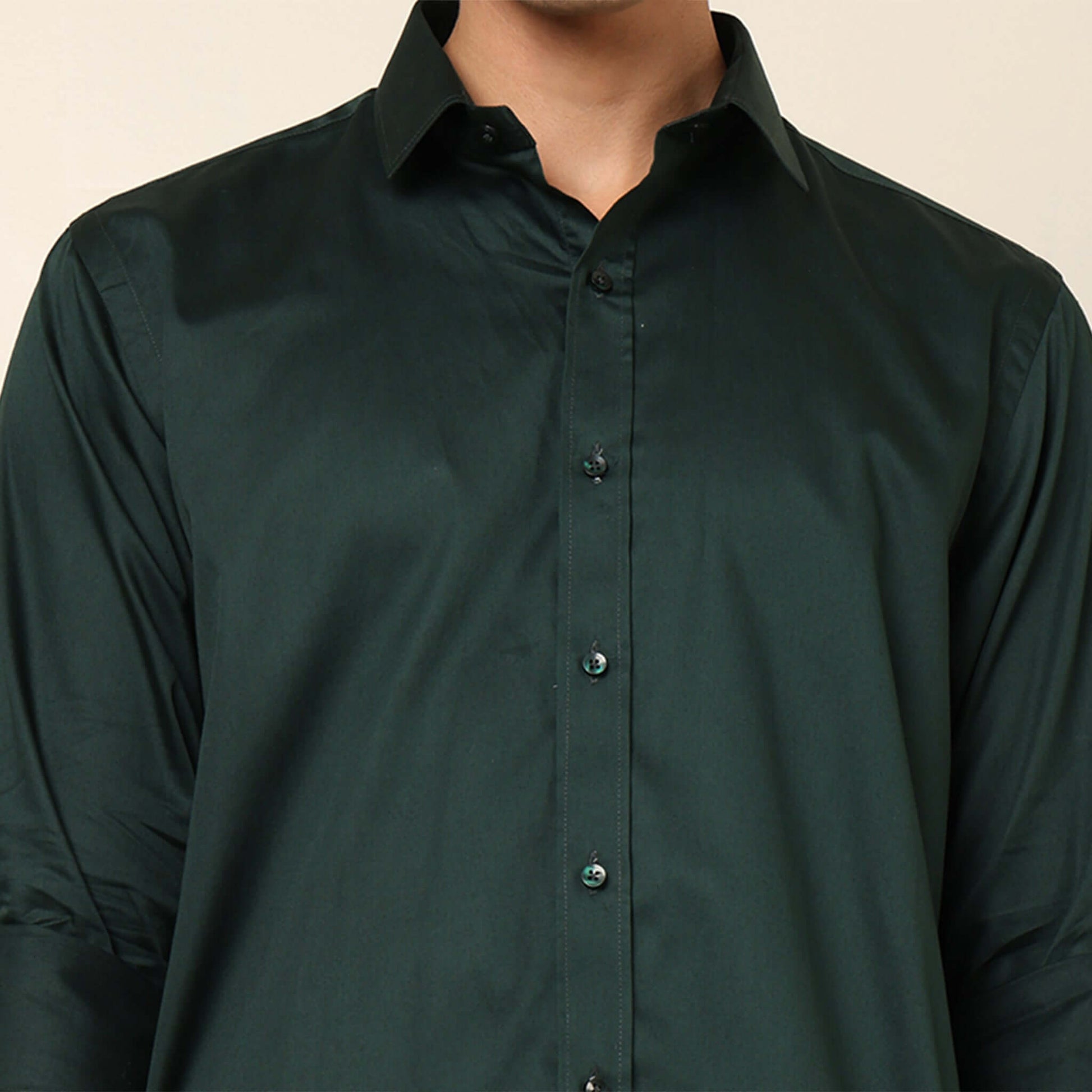 Comfy & Casual Green Cotton Satin Shirt. Regular Fit, Long Sleeves. Perfect Pool Party, Brunches, After Party, Date Night & Travel Shirt. Brand- Crease India