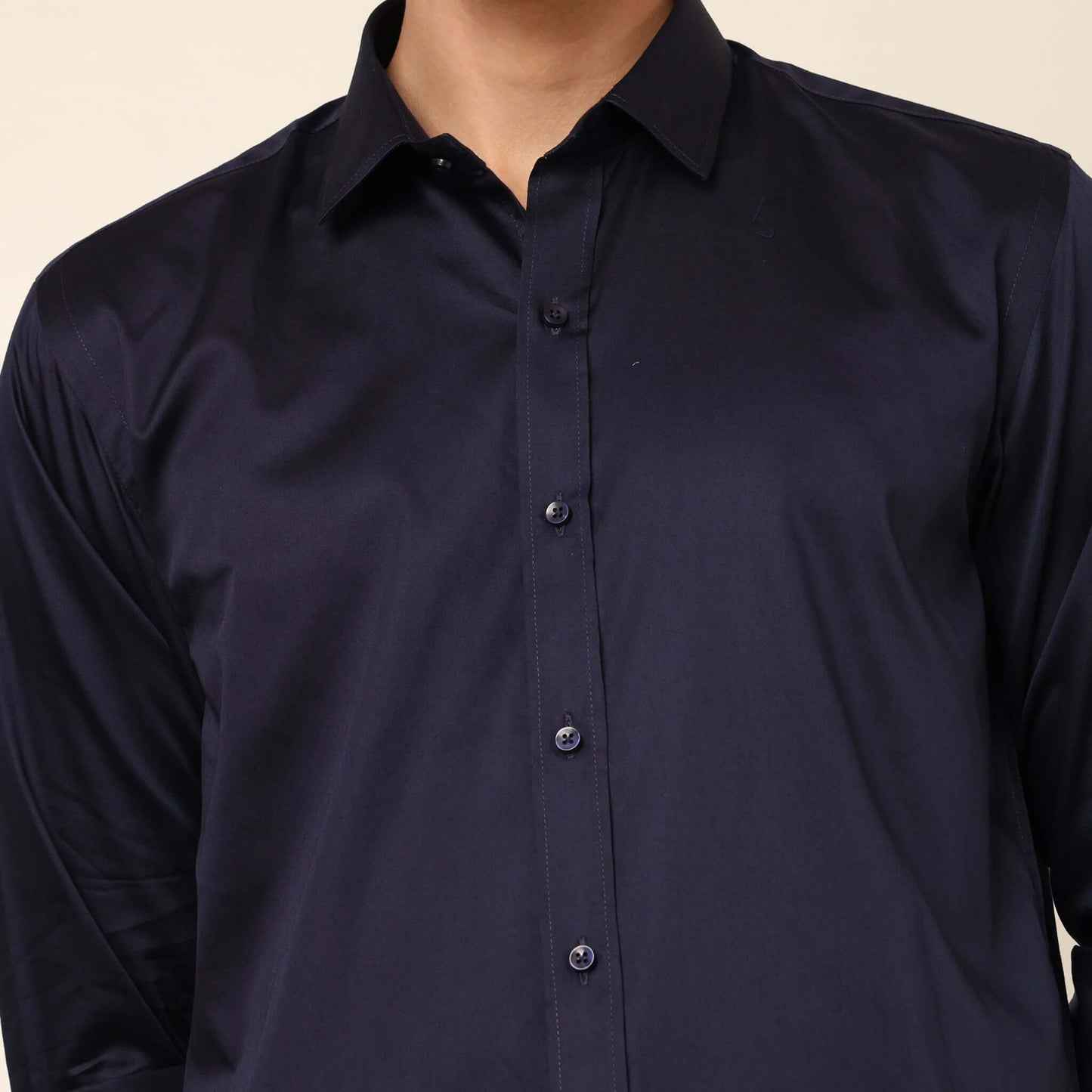 Comfy & Casual Navy Blue Cotton Satin Shirt. Regular Fit, Long Sleeves. Perfect Pool Party, Brunches, After Party, Date Night & Travel Shirt. Brand- Crease India