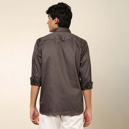 Comfy & Casual Grey Cotton Satin Shirt. Regular Fit, Long Sleeves. Perfect Pool Party, Brunches, After Party, Date Night & Travel Shirt. Brand- Crease India