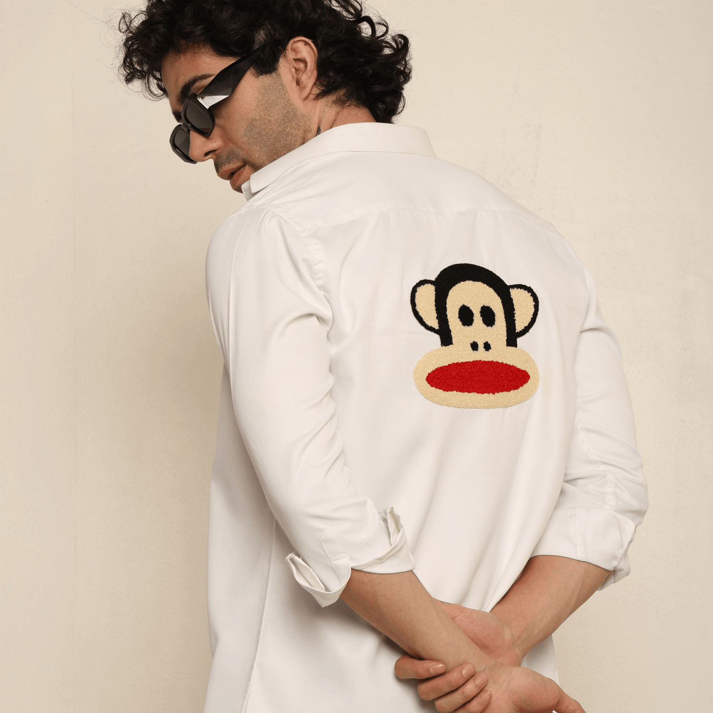 Mischief Alpha Monkey White Giza Satin Shirt for Men