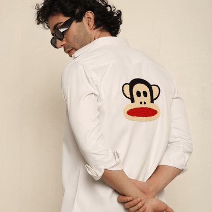 Mischief Alpha Monkey White Giza Satin Shirt for Men