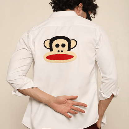 Mischief Alpha Monkey White Giza Satin Shirt for Men