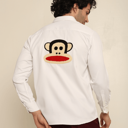 Mischief Alpha Monkey White Giza Satin Shirt for Men