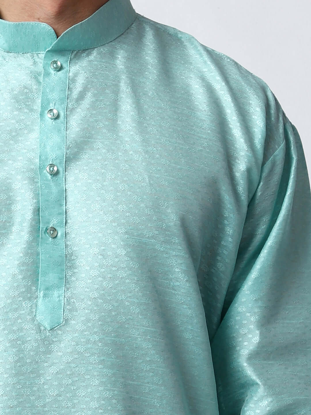 Blue Silk Kurta for Men, perfect for Indian wedding functions, festivals, casual outings, office ethnic day wear, and other occasions. Shop this jacquard silk kurta for male on Crease India Website.