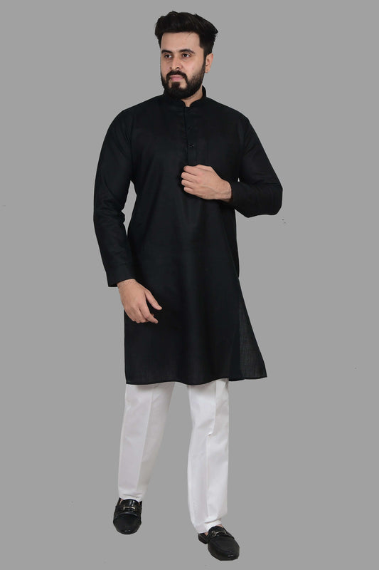 Black Cotton Kurta for Men, perfect for election campaign, weddings, festivals, casual outings or even dailywear. Shop this cotton kurta for men on Crease India Website.