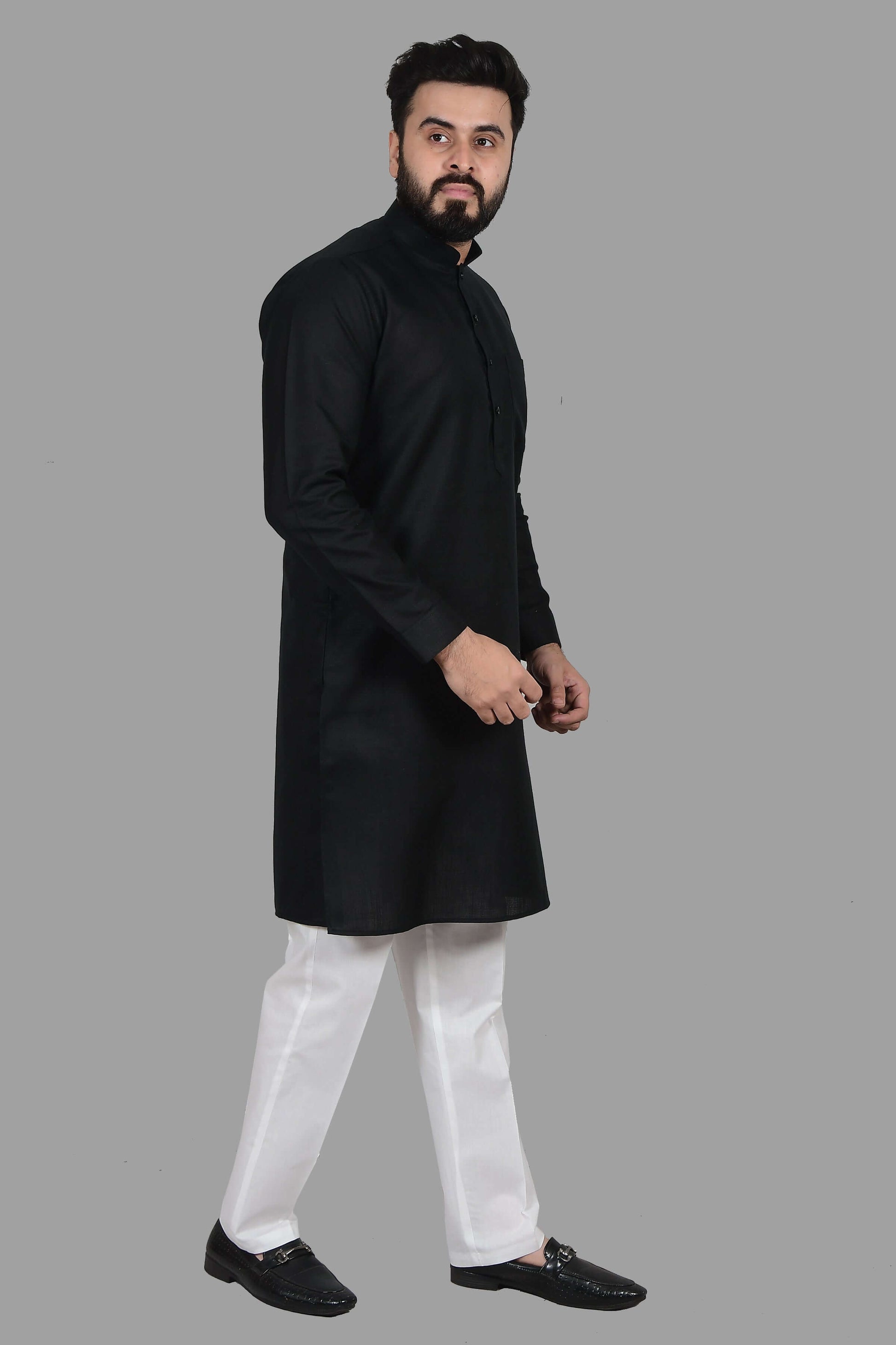 Black Cotton Kurta for Men, perfect for election campaign, weddings, festivals, casual outings or even dailywear. Shop this cotton kurta for men on Crease India Website.