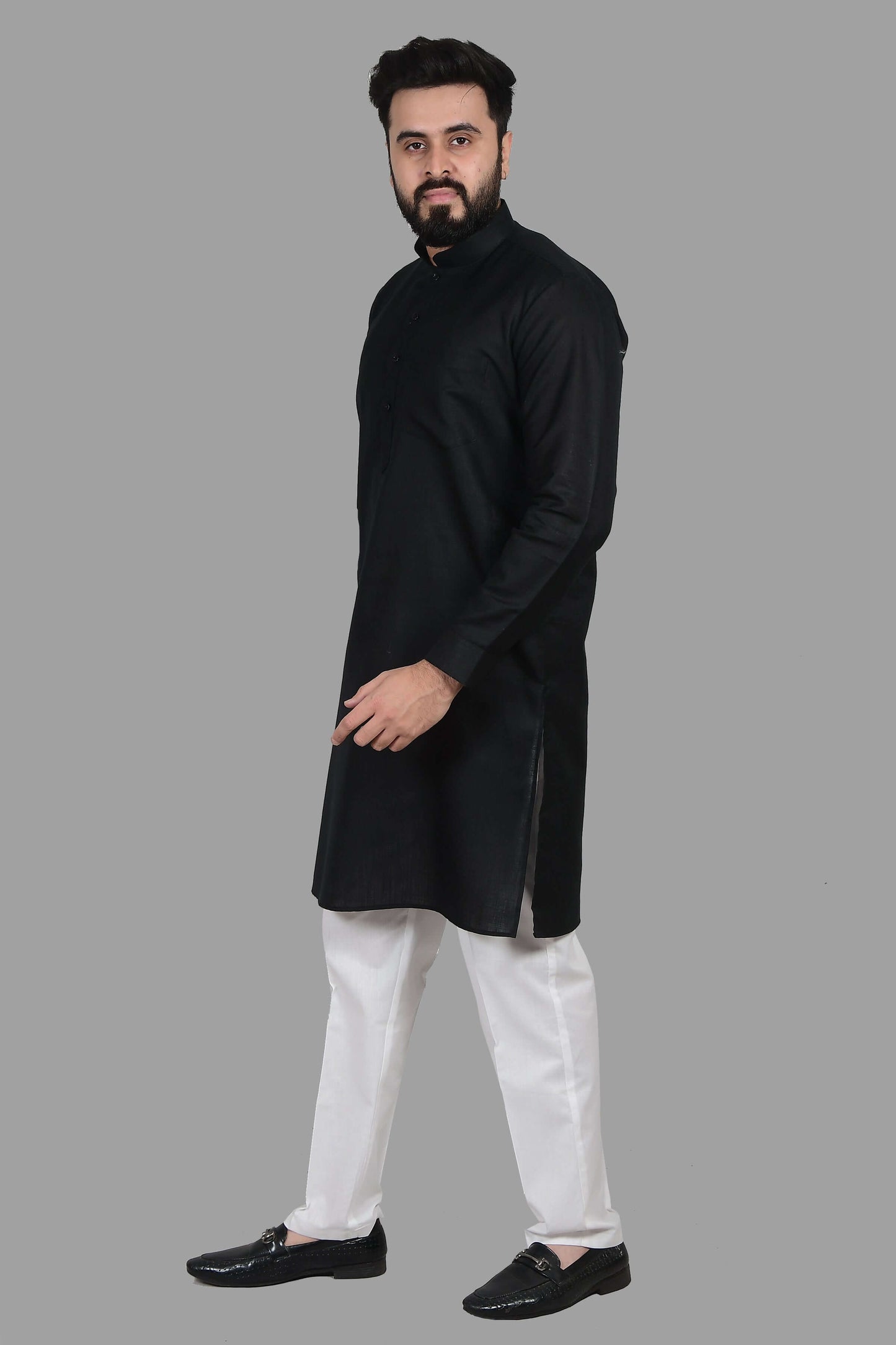 Black Cotton Kurta for Men, perfect for election campaign, weddings, festivals, casual outings or even dailywear. Shop this cotton kurta for men on Crease India Website.