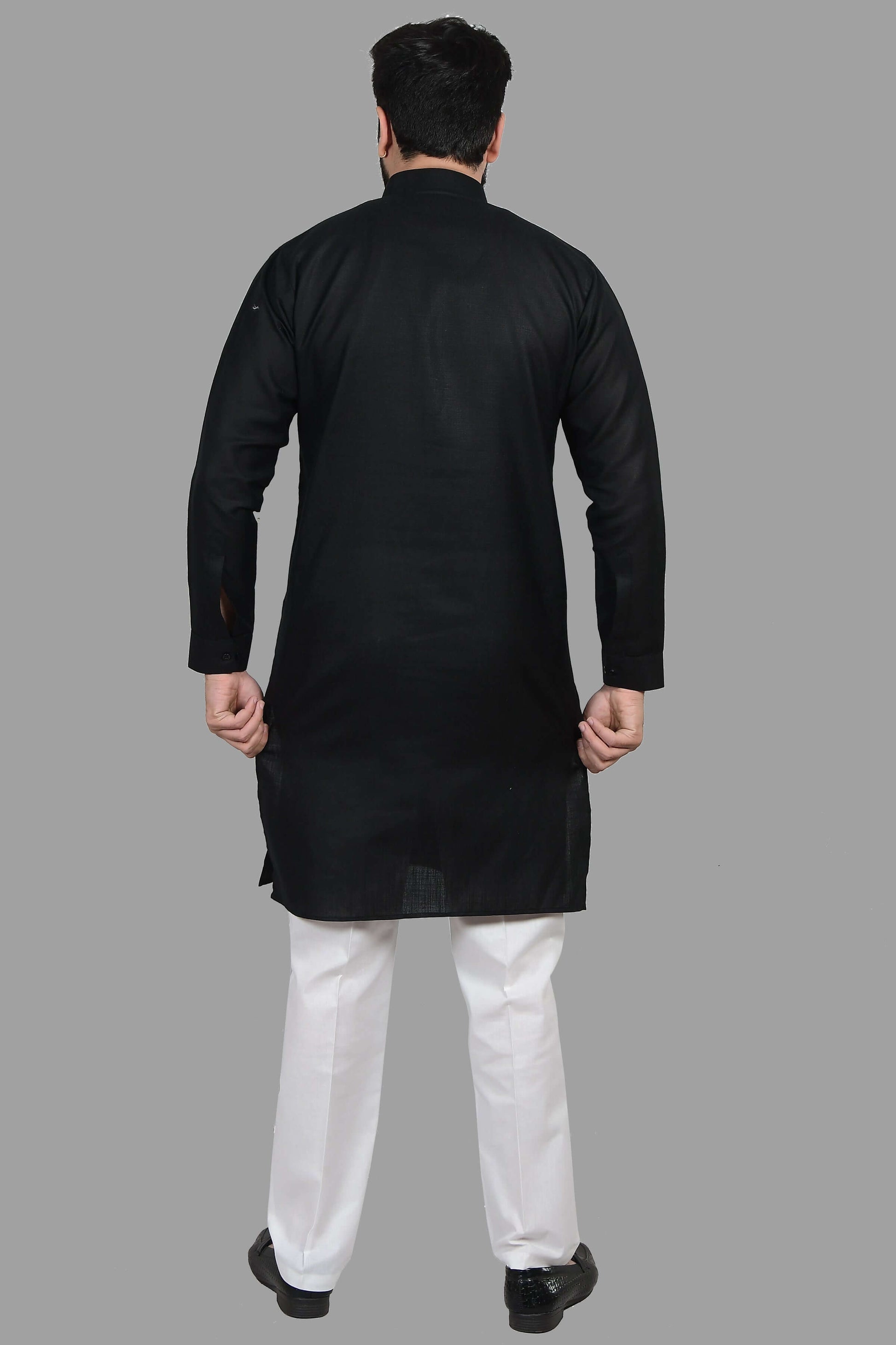 Black Cotton Kurta for Men, perfect for election campaign, weddings, festivals, casual outings or even dailywear. Shop this cotton kurta for men on Crease India Website.