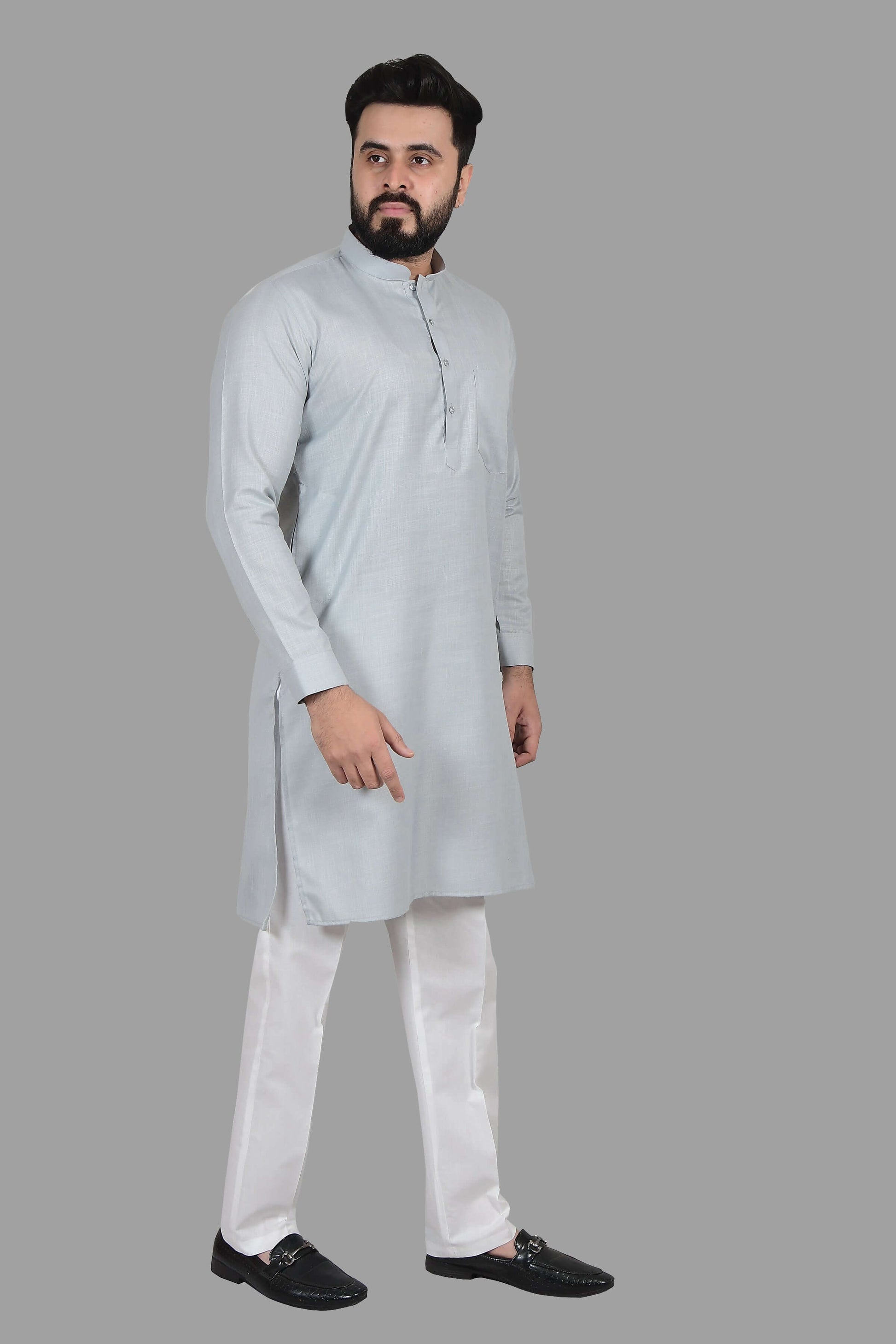 Grey Cotton Kurta Set for Men, perfect for election campaign, weddings, festivals, casual outings or even dailywear. Shop this men's kurta set on Crease India Website.