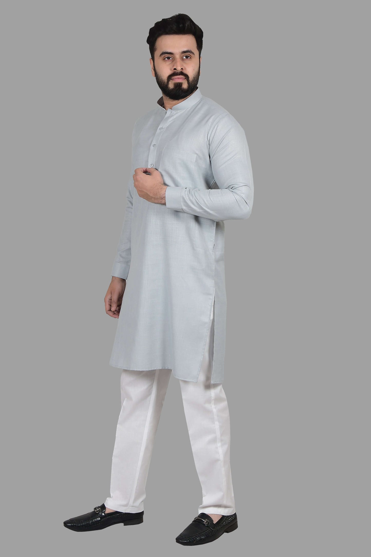 Grey Cotton Kurta Set for Men, perfect for election campaign, weddings, festivals, casual outings or even dailywear. Shop this men's kurta set on Crease India Website.