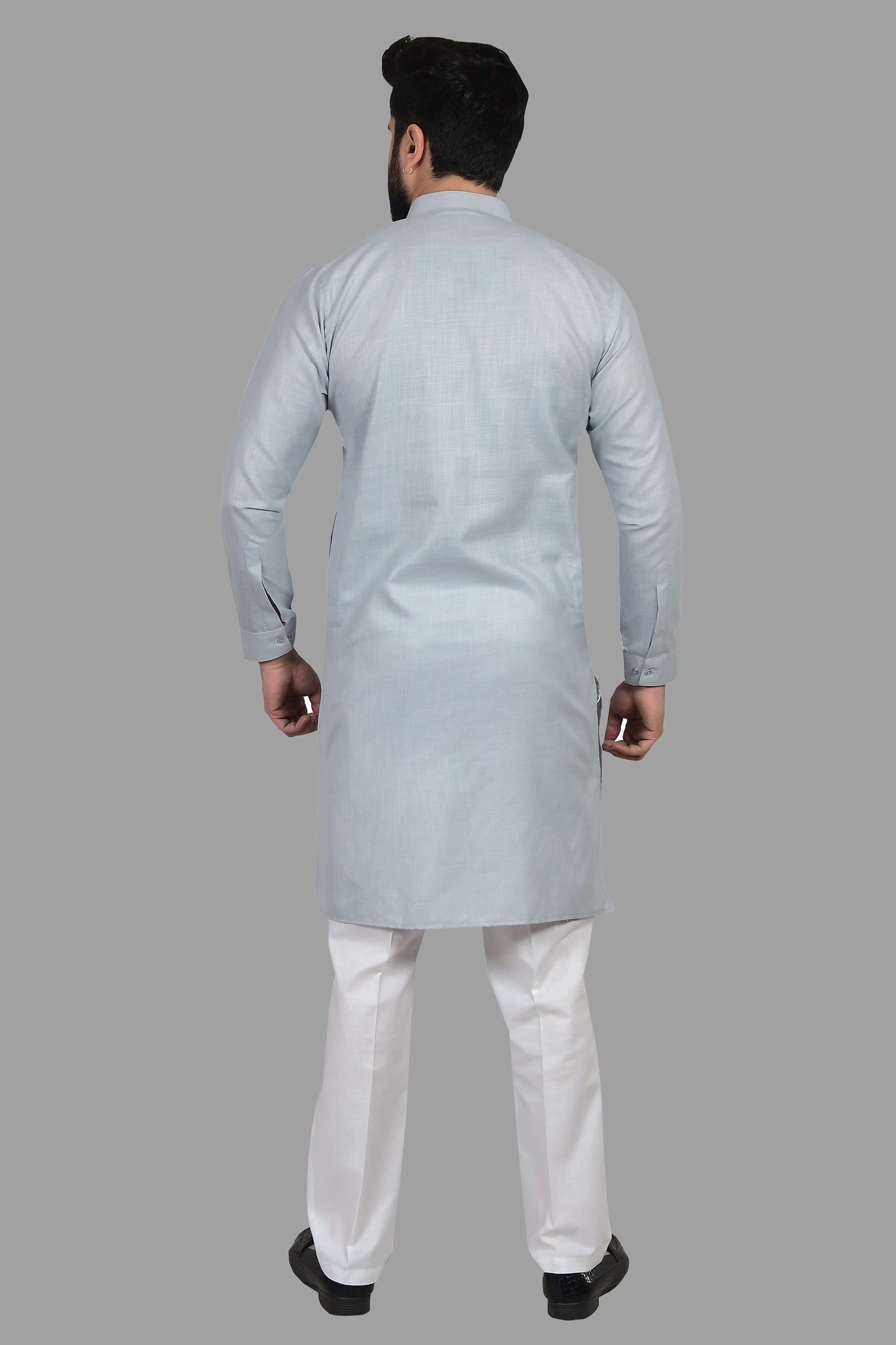 Grey Cotton Kurta Set for Men, perfect for election campaign, weddings, festivals, casual outings or even dailywear. Shop this men's kurta set on Crease India Website.