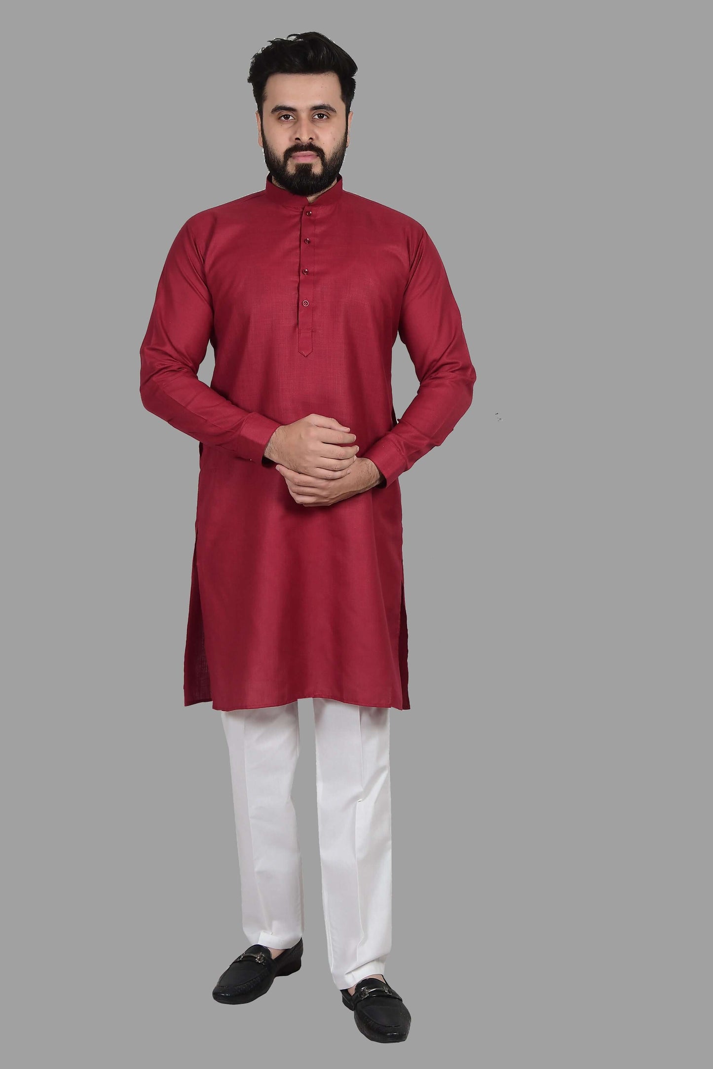 Red Cotton Kurta Set for Men, perfect for election campaign, weddings, festivals, casual outings or even dailywear. Shop this men's kurta set on Crease India Website.