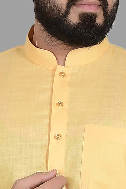 Yellow Cotton Kurta for Men, perfect for election campaign, wedding haldi functions, festivals, casual outings or even dailywear. Shop this cotton kurta for men on Crease India Website.