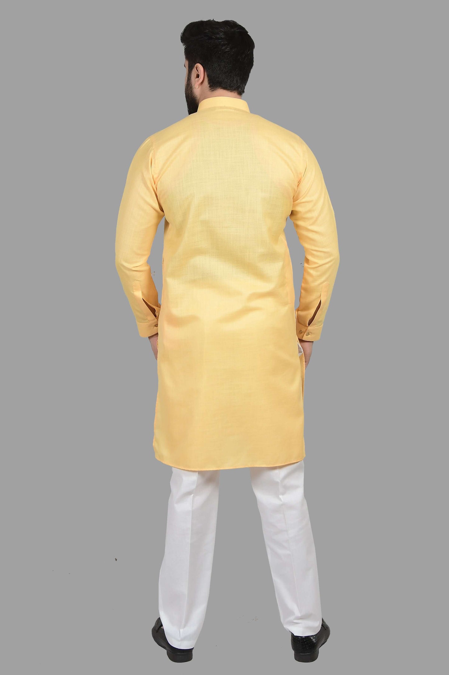 Yellow Cotton Kurta for Men, perfect for election campaign, wedding haldi functions, festivals, casual outings or even dailywear. Shop this cotton kurta for men on Crease India Website.