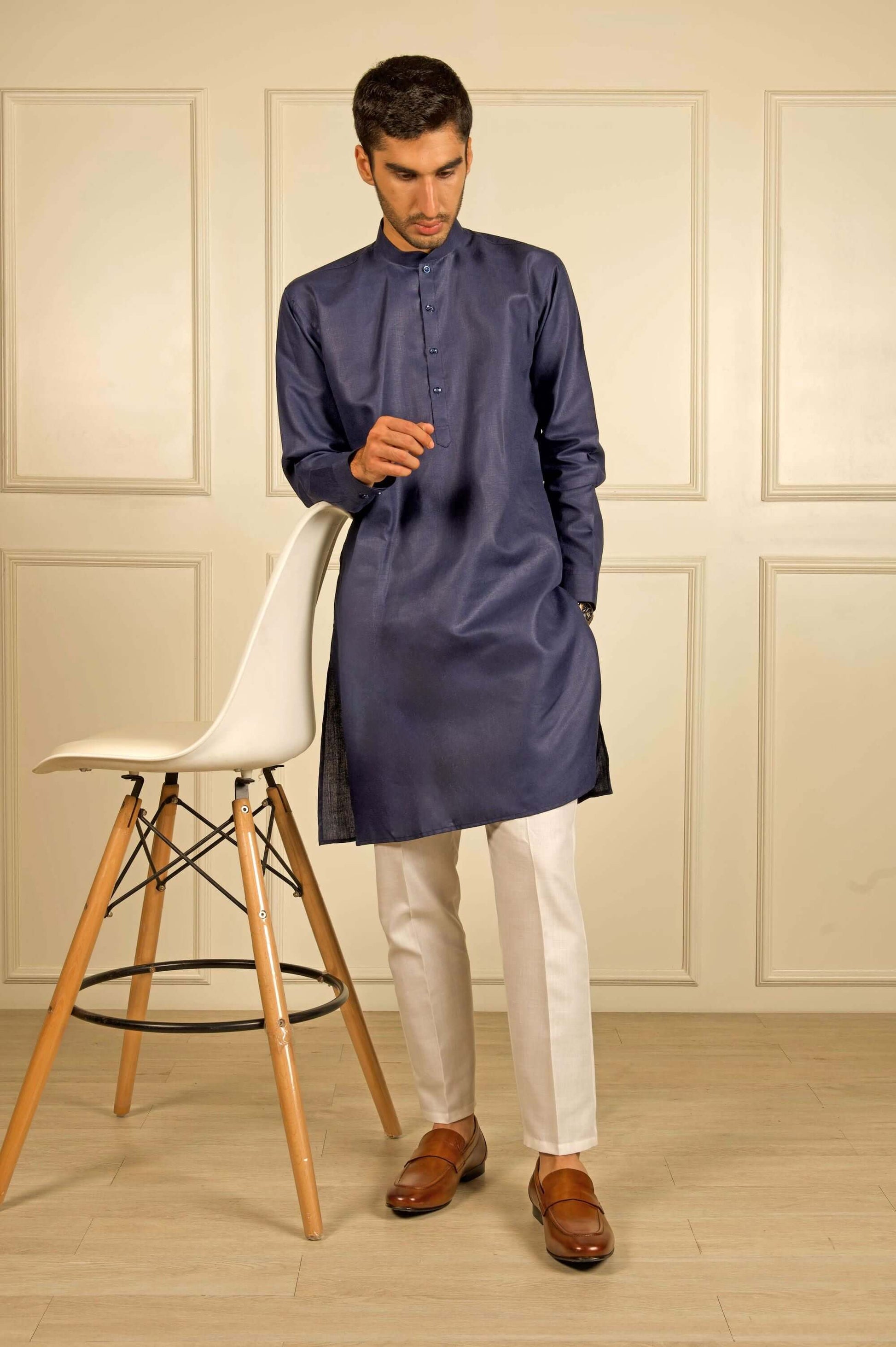 Navy Blue Cotton Kurta for Men, perfect for election campaign, weddings, festivals, casual outings or even dailywear. Shop this cotton kurta for men on Crease India Website.