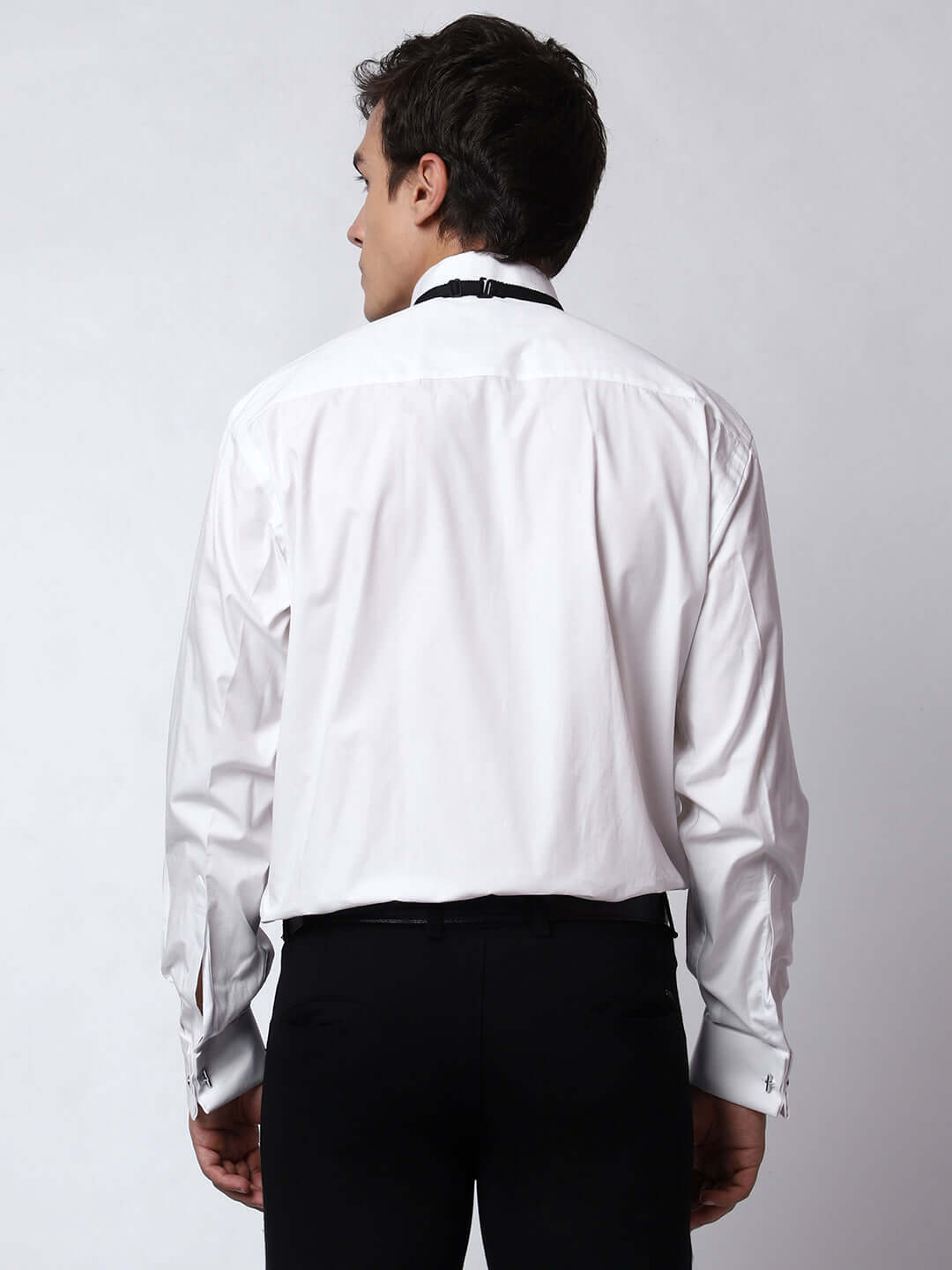 White Pintex Tuxedo Shirt for Men, perfect for weddings. galas, prom nights, black tie events, and other formal events. Shop this designer white tuxedo shirt for men on Crease India Website.