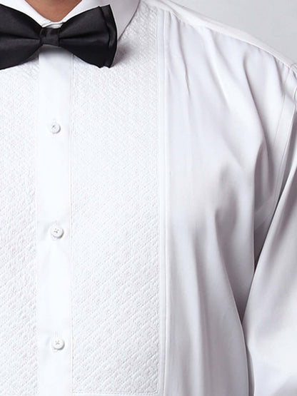 Quilted Tuxedo Shirt for Men, perfect for weddings. galas, prom nights, black tie events, and other formal events. Shop this designer white tuxedo shirt for men on Crease India Website.