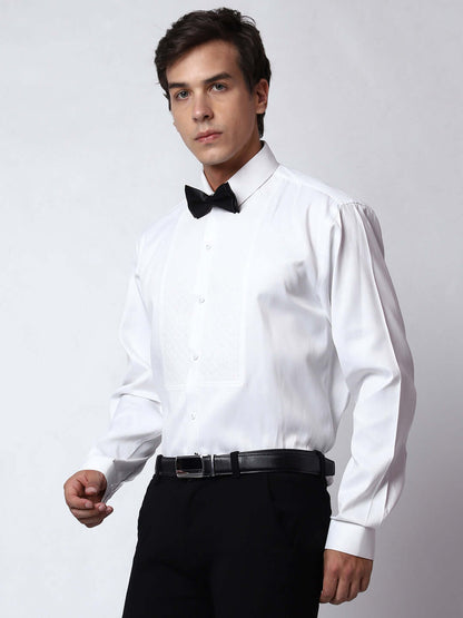 Quilted Tuxedo Shirt for Men, perfect for weddings. galas, prom nights, black tie events, and other formal events. Shop this designer white tuxedo shirt for men on Crease India Website.