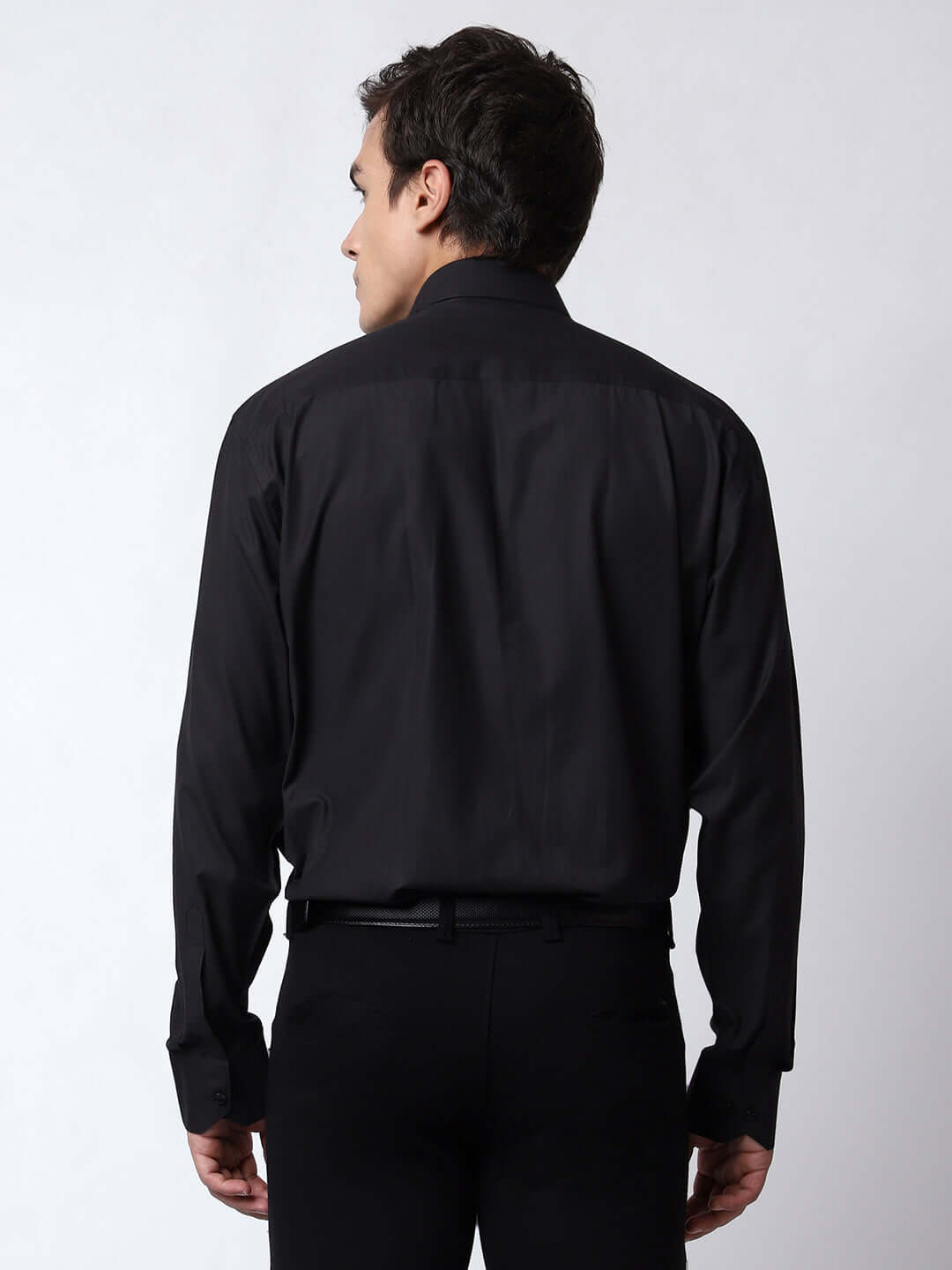 Plain Black Formal Shirt for Men, perfect for daily office wear, business meetings, formal events, & even semi-formal events. Shop this plain black cotton shirt for men on Crease India Website.