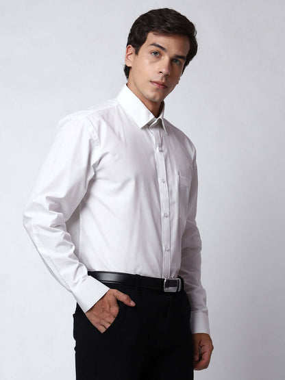 Plain Cotton White Shirt for Men, perfect for daily office wear, business meetings, formal events, & even semi-formal events. Shop this plain white cotton shirt for men on Crease India Website.