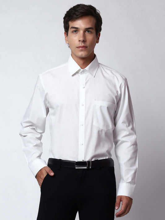 Plain White Cotton Shirt for Men, made of high quality cotton. Perfect formal wear white shirt for daily office wear, business meetings and formal occasions by Crease India.