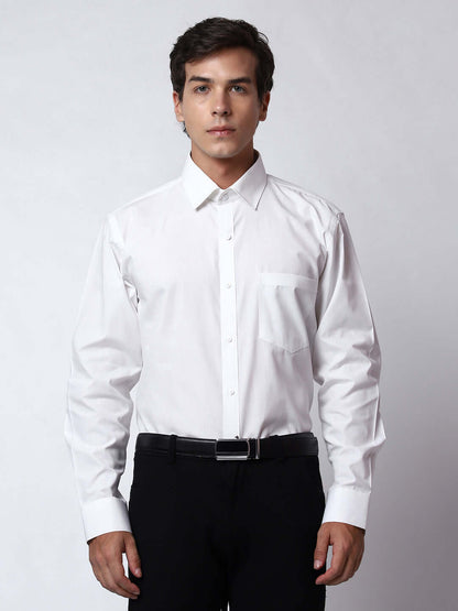 Plain Cotton White Shirt for Men, perfect for daily office wear, business meetings, formal events, & even semi-formal events. Shop this plain white cotton shirt for men on Crease India Website.