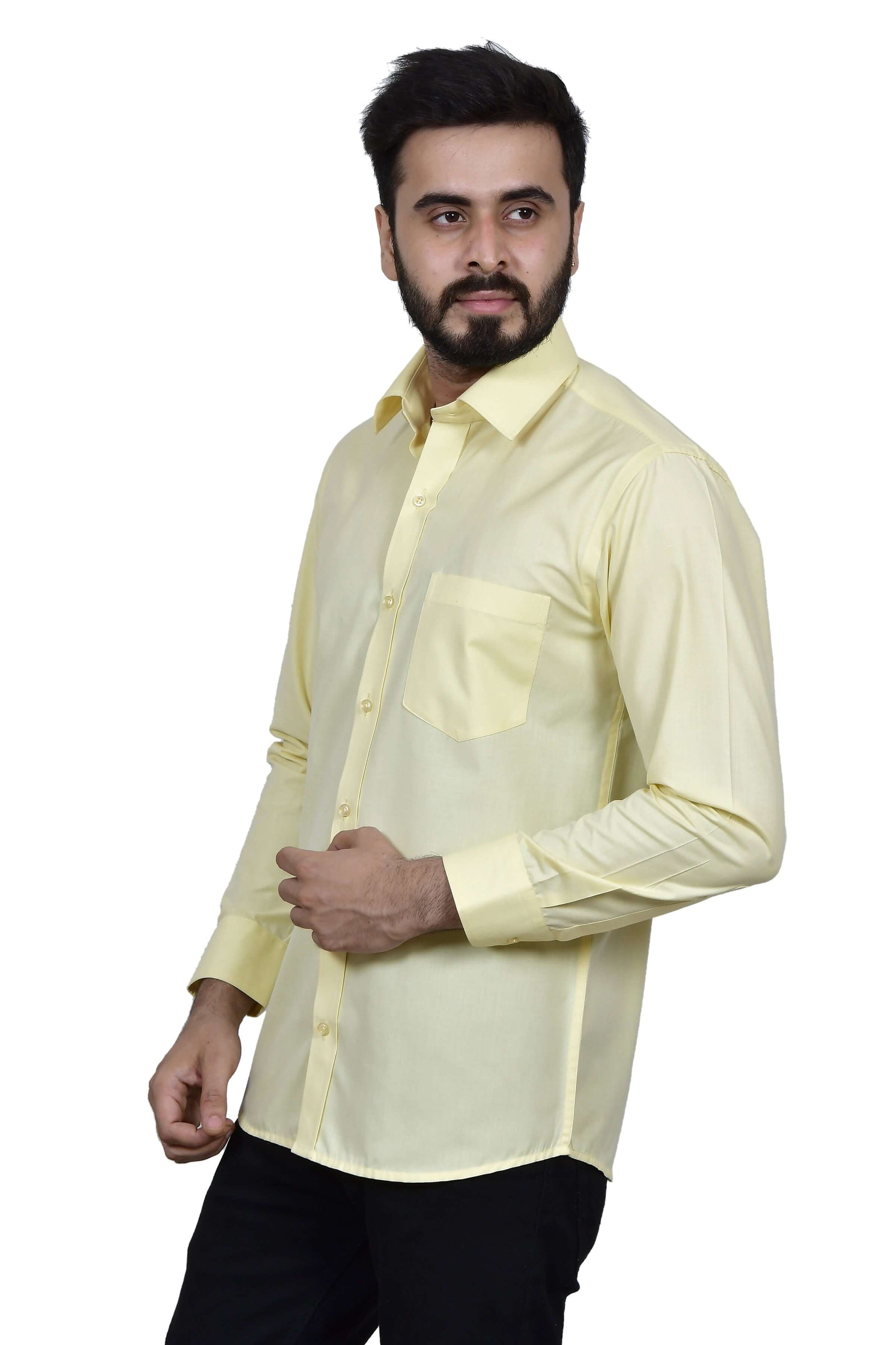 Solid Yellow Cotton Shirt for Men, perfect for daily office wear, business meetings, formal events, & even semi-formal events. Shop this solid yellow cotton shirt for men on Crease India Website.