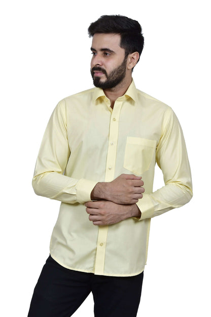 Solid Yellow Cotton Shirt for Men, perfect for daily office wear, business meetings, formal events, & even semi-formal events. Shop this solid yellow cotton shirt for men on Crease India Website.