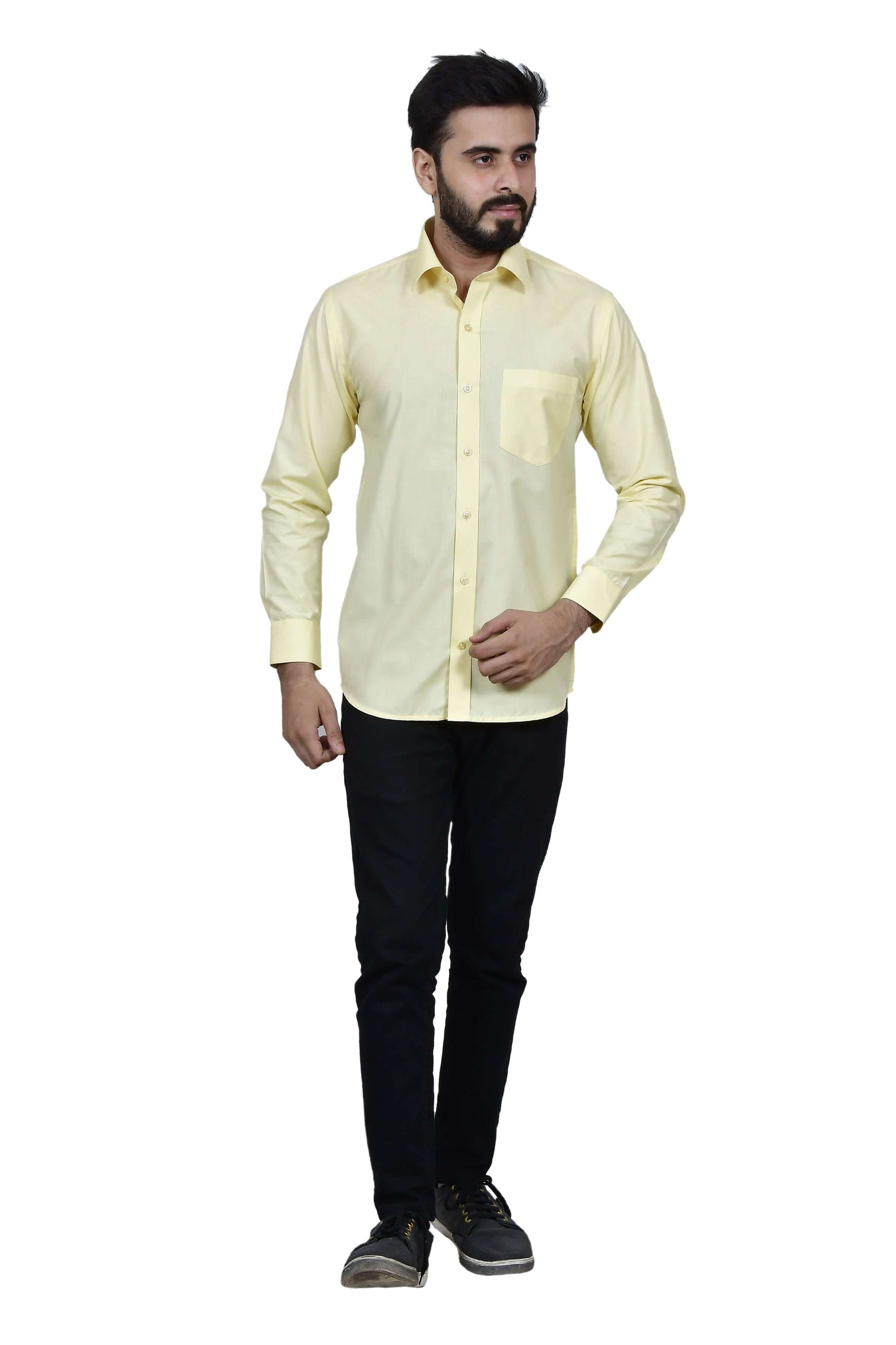 Solid Yellow Cotton Shirt for Men, perfect for daily office wear, business meetings, formal events, & even semi-formal events. Shop this solid yellow cotton shirt for men on Crease India Website.