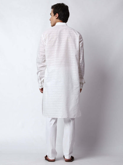 White Chikankari Kurta for Men, perfect for Indian wedding functions, festivals, casual outings, office ethnic day wear, and other occasions. Shop this chikankari kurta for male on Crease India Website.